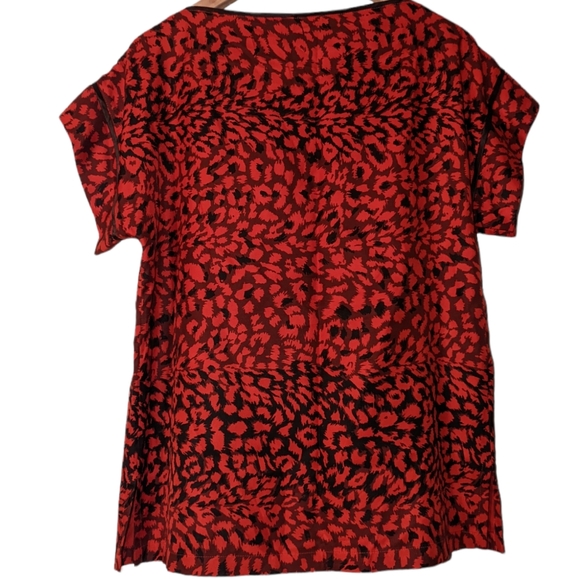 Marc By Marc Jacobs Red Animal Leopard Print Short Dolman Sleeve Silk Blouse - Picture 10 of 14